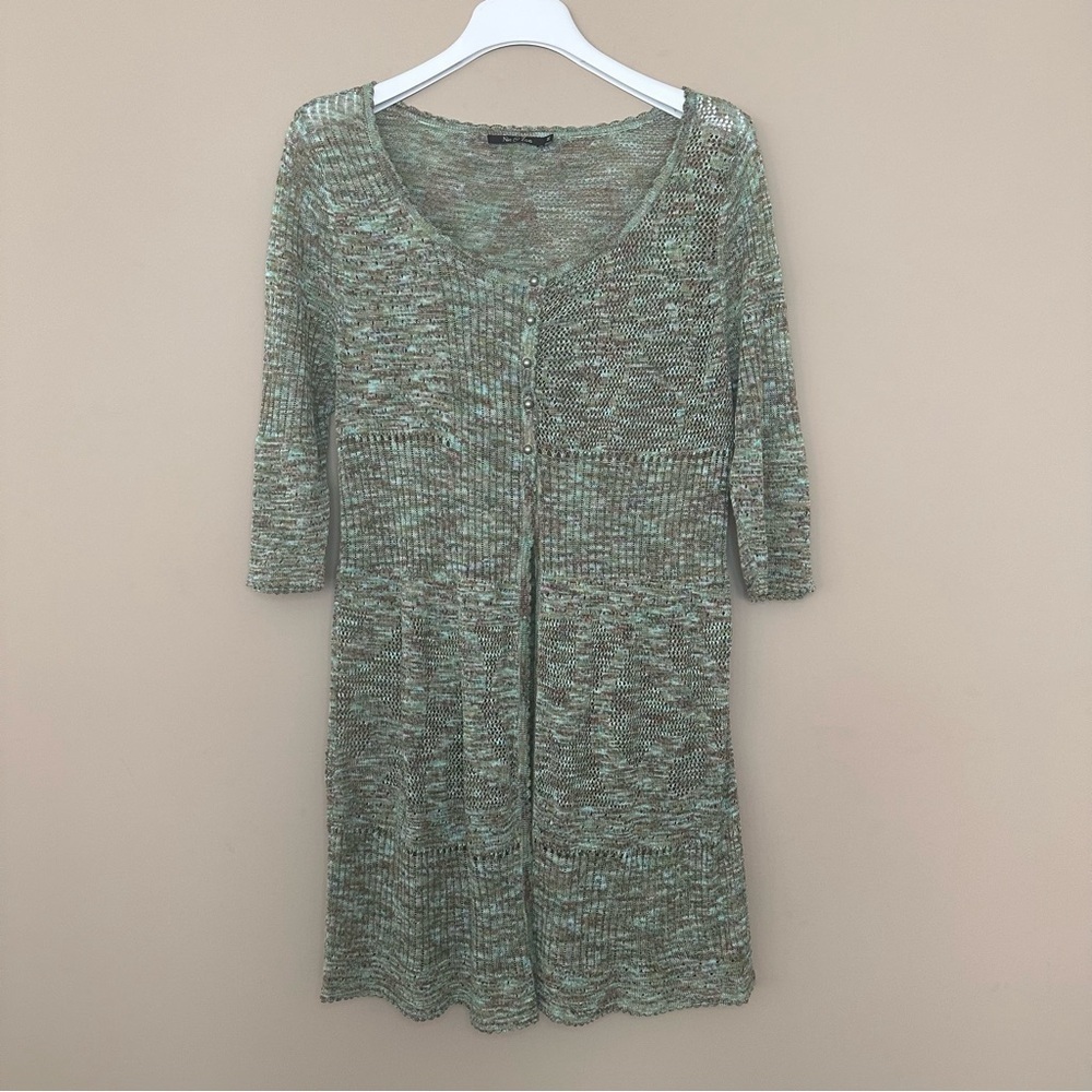 Nic & Zoe Women M Linen Silk Long Cardigan Sweater Earth Tones Cottagecore Boho